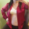 {username} - Red satin blouse and white bra